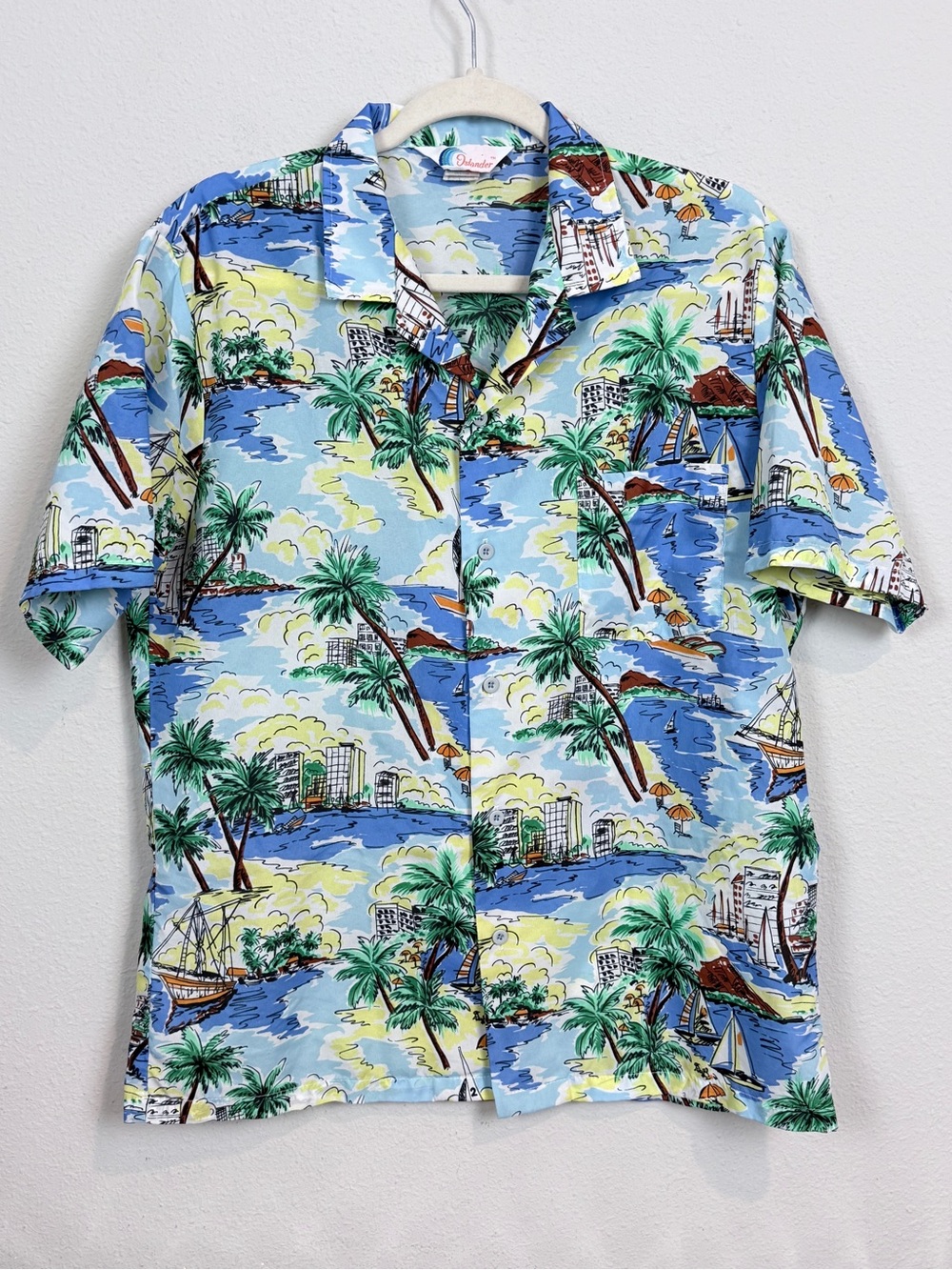 Vintage Islander Blue Hawaiian Short-Sleeve Button-Down Single-Stitch Shirt L